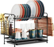 Tier Dish Drainer Rack - Small Dish Drying Rack with Drip Tray, Space-Saving Sin