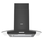 COMFEE' Canopy Cooker Hood 60cm 60V17-60 with LED Light & Glass Chimney Hoods, 600mm Kitchen Extractor Fan Kitchen- Black