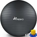 TRESKO® Ballon de Gymnastique | Anti-éclatement | Boule d'assise | Balle de Yoga | Balles d'exercices Fitness | 300 kg | avec Pompe à air, Anthracite, 55cm