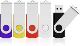 Cle USB 16 Go Lot 5 Clés USB 2.0 Flash Drive, Clef USB 16go avec Stockage Disque Mémoire Stick pour Ordinateurs Windows, PC, Mac (Bleu Noir Rouge Blanc Jaune)