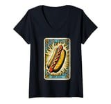 Womens Vintage Hot Dog Tarot Card Sausage Retro BBQ Grill Sandwich V-Neck T-Shirt