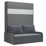 Armoire lit escamotable BERMUDES SOFA gris bandeau blanc canapé gris 160*200 cm