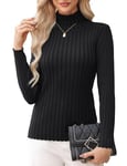 Aottori Black Turtle Neck Tops for Women Long Sleeve Knitted Jumper Ladies Roll Neck Sweater Solid Winter Warm Pullover Tunic Black XXL