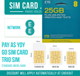 EE SIM CARD - MICRO STANDARD  NANO TRIPLE SIZE 25GB OF DATA UNLIMITED CALLS SMS