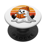 Cute Ghost Reading Book Autumn Sunrise for Book Lovers PopSockets Swappable PopGrip