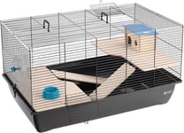 Flamingo Cage pour Hamster Chipper Noir - 77,5x47x42cm - Comprend des Plates-Formes, des rampes, Une Roue, Un abri et Une gamelle - Dessus Amovible avec Fermetures à Clip