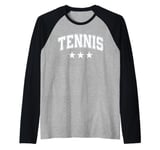 Tennis All White Stars Classic Retro Varsity Text Raglan Baseball Tee