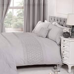 Rapport Home Floral Single Quilt Duvet Cover & Pillowcase Bedding Bed Set Embroidered Silver