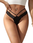 ohmydear String Femme Sexy Chic Tanga Ficelle Slip Femme Entrejambe en Coton Lingerie Hot Dentelle Panties Soie de Glace sous-Vêtements Feminins Grande Taille Culotte Chic