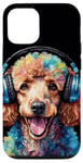 Coque pour iPhone 15 Pro Caniche Écouteurs Chien Coloré Drôle Animaux Motif Imprimé