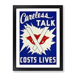 Wpa Careless Talk Costs Lives Poster Vintage Framed Wall Art Print, Ready to Hang Picture for Living Room Bedroom Home Office Décor, Black A2 (64 x 46 cm)