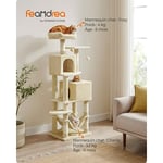 Feandrea - Arbre à Chat 155 cm de Hauteur, Tour de Jeux, avec 5 Poteaux à Griffer, 2 Plateformes, 2 Niches, Un Hamac, 2 Pompons, Tissu Peluche,