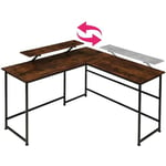 Le Poisson Qui Jardine - Bureau d'angle + tablette style industriel et loft en bois foncé 140x130x76,5cm