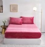 Drap Housse Polaire 160x200 Rouge Bonnet 30 cm Hiver Toucher Cachemire Flanelle Drap de lit Microfibre Super Chaud pour Matelas Épais