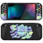 PlayVital ZealProtect Soft Protective Case for Nintendo Switch OLED, Flexible Protector Joycon Grip Cover for Nintendo Switch OLED with Thumb Grip Caps & ABXY Direction Button Caps - Shark Quest