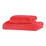 Set of 2 Bath Towels 450gsm Cotton Terry Towels, 110 x 60 cm + 60 x 40 cm, Soft to the Touch, Made in Italy, Plain Red