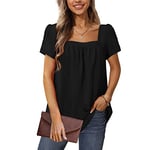 Aokosor Women Blouse Casual Square Neck Shirts Loose Puff Ladies Tunic Tops Black XXL