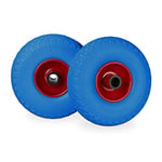 Relaxdays Roue de brouette, caoutchouc, 3.00-4", 2x roue de rechange, pour axe de 25 mm, 260x85 mm, bleu-rouge