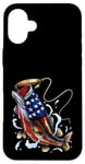 Coque pour iPhone 16 Plus Pêche au bar poisson drapeau américain papa père 4 juillet