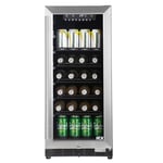 HCK 90L Under-Counter Beverage Refrigerator, 3-Layer Glass Door with Auto-Close, Digital Temperature Control (4-22℃), Auto Defrost, Durable Waterproof Stainless Steel, Perfect for Beer and Wine