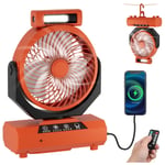 Ventilateur de Camping avec LED,4 Vitesses,3 Paramètres de Luminosité,Batterie 20000 mAh,pour Maison Bureau Voiture et Activités Plein Air,Orange