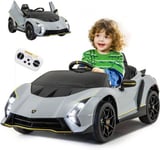 Lamborghini Voiture Electrique Enfants 12V Voiture Enfant Electrique avec Télécommande Lumières LED Musique Klaxon Gris