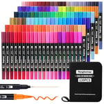 Tongfushop Feutres Pinceaux, 120 Couleurs Feutres Coloriage Adulte, Sûr et Durable Stylo Feutre Aquarelle, Double Pointe Fine Brush Pen 0.4mm et 5mm, Pour Bullet Journal, Livre de Coloriage