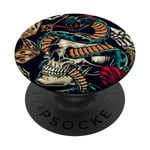 Machine à tatouer motif roses cœurs serpent PopSockets PopGrip Adhésif