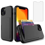 Asuwish Phone Case for iPhone 14 6.1 inch with Tempered Glass Screen Protector Cover and Credit Card Holder Stand Slim Hybrid Cell Accessories iPhone14 5G i i-Phone i14 iPhone14case Women Men Black