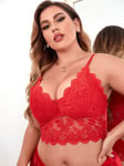 Plus-koon kukkainen pitsi kampasimpukkaviiraus Bralette Frenchy Wireless Alusvaatteet·Red·4XL