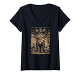 Womens Black Cat in Cowboy Boots V-Neck T-Shirt