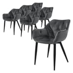 Lot de 6 chaises de salle à manger assise anthracite en velours pieds métal noir