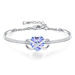 GEORGE · SMITH Bracelet Cœur pour Femme Bracelet Infini Réglable pour Femme, Bracelet Plaqué Argent avec Cristal Bleu Rose-Femme Maman Anniversaire Cadeau de Noël