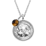 Engelsrufer Collier pour femme en argent sterling et pendentif signe du zodiaque Gémeaux – serti de 3 pierres de zircone et d'un pendentif en pierre œil de tigre – Longueur : 50 cm, Länge 42 + 4 + 4