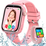 Montre Connectée Enfant Gps, 4g Montre Intelligente Avec Carte Sim/Sos/Mode Classe/Appels Vidéo/Chat Vocal/Téléphone/Podomètre/Réveil/Jeux, Ip68 Étanche Smartwatch Pour Garçons Filles, Rose