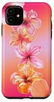 Coque pour iPhone 11 Rose et orange dégradé hibiscus floral mignon aura été