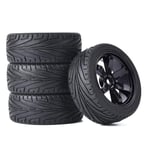 KINGCOO 4PCS 1:10 RC Car Tyre 65mm Rubber Tires and Plastic Wheel Rims for 1/10 On-Road Racing Touring Drift Car Spare Parts for HSP Tamiya HPI Kyosho (Black)