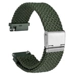 WOCCI 18mm Bracelet Montre en Nylon Tressé pour Homme et Femme, Réglable Boucle Argentée (Vert Kaki)