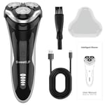 SweetLF [2024 New] Men's Wet & Dry Electric Shaver (Plus 3 Blades + 1 Quick Charger) with 4D Rotating Heads, Rechargeable Shaver with LCD Display, IPX7 Waterproof Shaving + Beard Trimmer - Black myhj