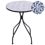 Table de Balcon Vintage en Métal Extérieur 60 cm Plateau en Mosaïque Bleue Cadr