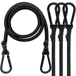 Bungee Cords with Carabiner Clips, 4 Pack Long Heavy Duty Carabiner Bungee Cord 120 cm, Extra Strong Black Bungee Straps with Carabiner Hooks for Camping, Tarps, Bike Rack, Tent, Car