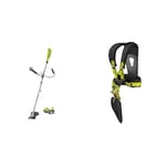 Ryobi - Débroussailleuse 18V - Ø Fil 1 x 1,6 mm - Lame 3 Dents Tri-Arc™ 20 cm, Vert & 5132002706 Harnais pour débroussailleuse RAC138, Noir