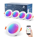 DUSKTEC Spot LED Encastrable Couleur Alexa Connectée Bluetooth, Smart RGB Spots de Plafond Encastrés 220V Intelligente, Blanc Neutre 5000K Intensité Variable, 7W, 660 Lumen, Lot de 4