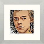 Lumartos, Harry Styles Contemporary Home Decor Wall Art Watercolour Print, Matt Silver Frame, 12 x 12 Inches