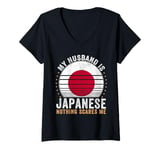 Womens My Husband is Japanese Nothing Scares Me Japan V-Neck T-Shirt