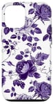 Coque pour iPhone 13 Pro Chinoiserie Violet Toile Motif Roses Feuilles Jardin