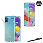 1 Coque de protection transparente + 2 Films de protection en Verre trempé pour Samsung A51 avec Stylet Toproduits®