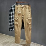 Jeans Pants High WaistCotton Cargo Pants Men Straight Cut Overalls Multi Pocket Camouflage Pants Khaki Pants Man Trousers Sweatpants 34 Khaki