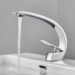 Auralum - Design Monotrou Robinet Mitigeur Lavabo Cascade Salle de Bain Laiton Chromé Robinetterie de Vasque Eau Froide et Chaude