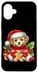 Coque pour iPhone 16 Plus Chiot mignon en bonnet de noel avec biscuit au pain d'épice